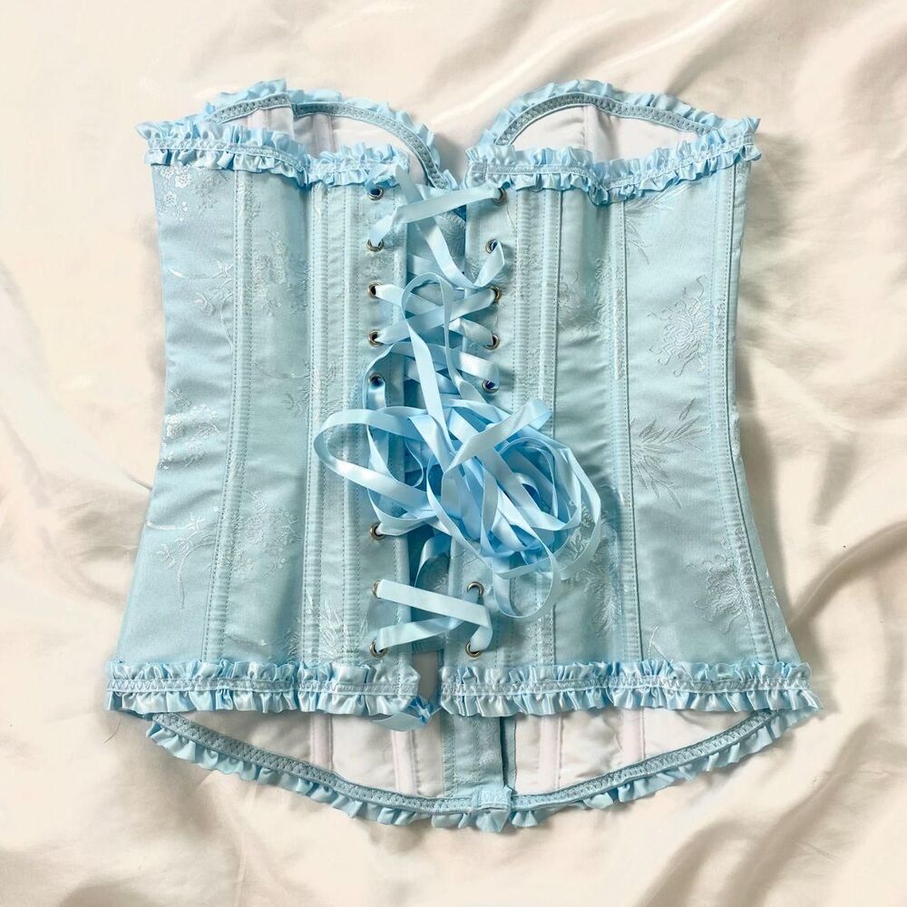 Like NEW Svyzishi Fairy Coquette Blue Bow Lace Up Front Hook Corset Size XS - Picture 3 of 5